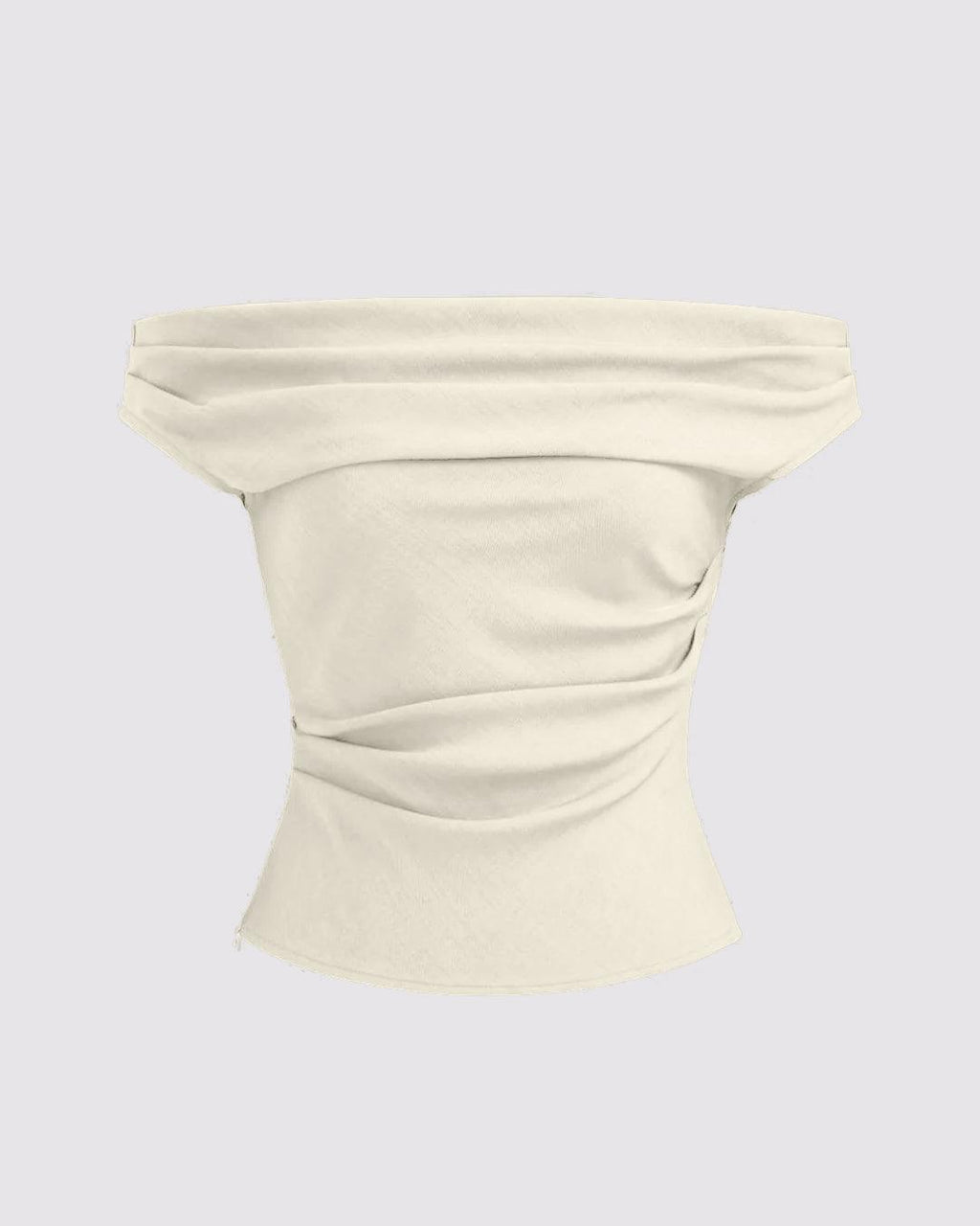 Solid Color Off-Shoulder Ruched Off White Top
