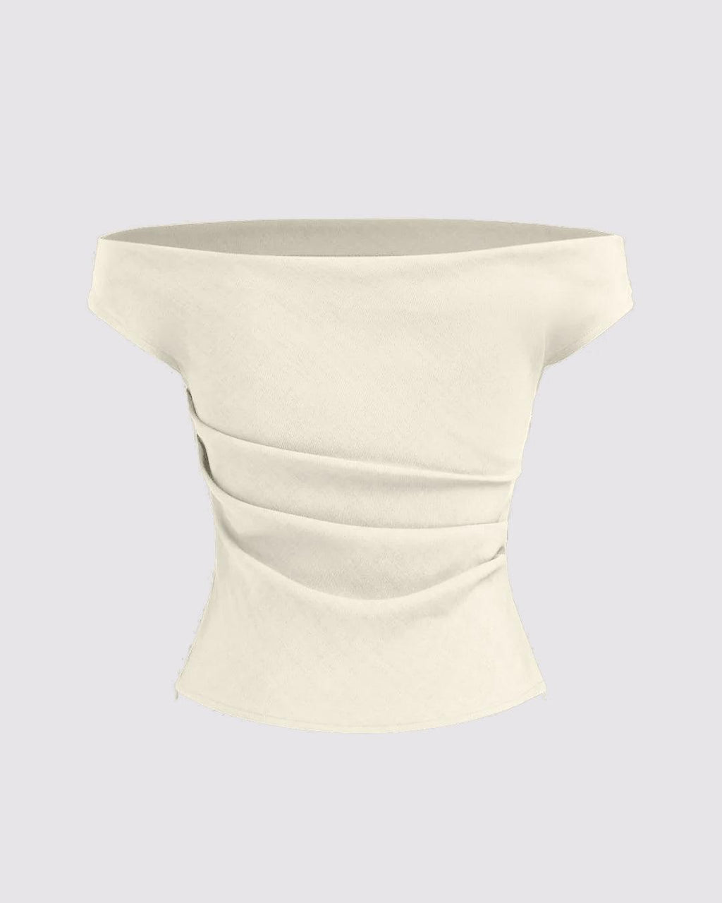 Solid Color Off-Shoulder Ruched Off White Top
