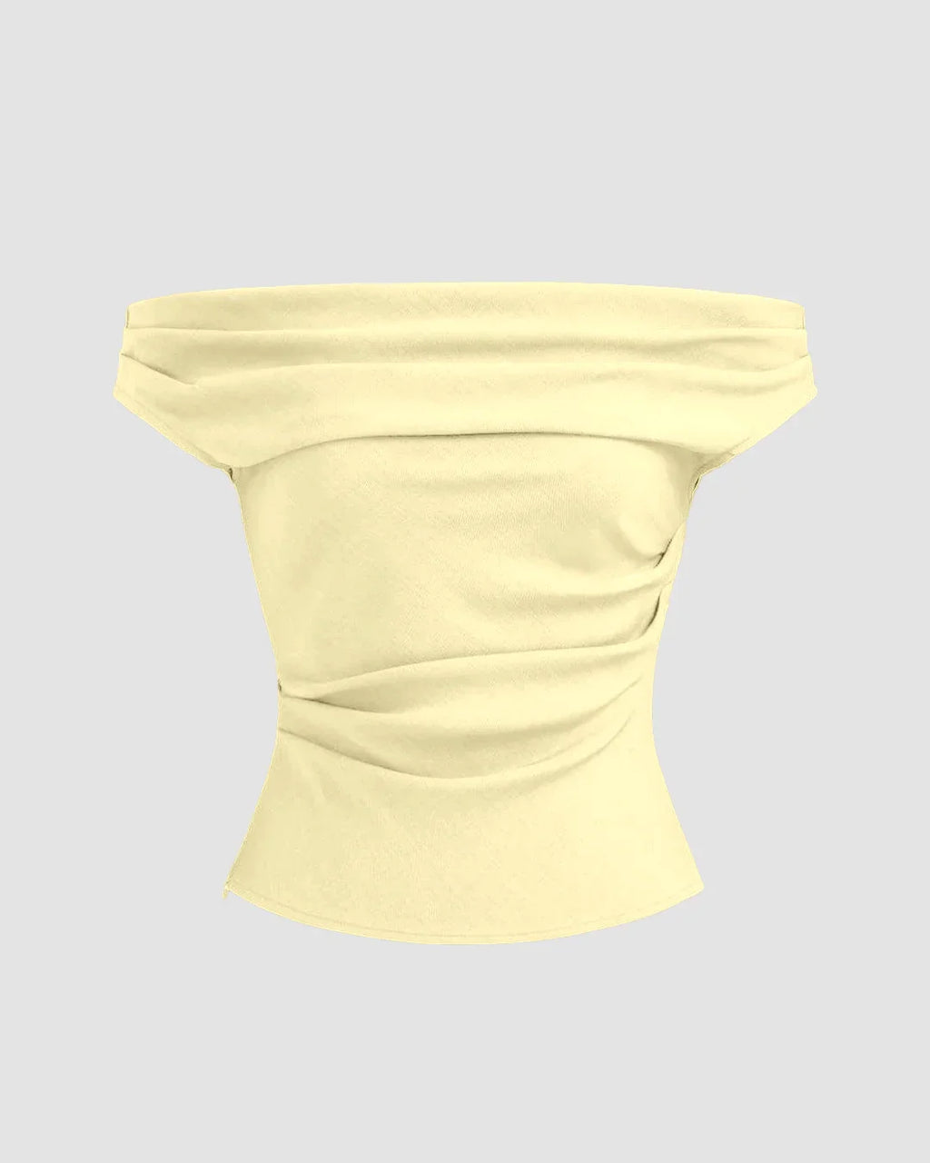 Solid Color Off-Shoulder Ruched Vanilla Top