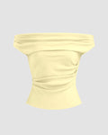 Solid Color Off-Shoulder Ruched Vanilla Top