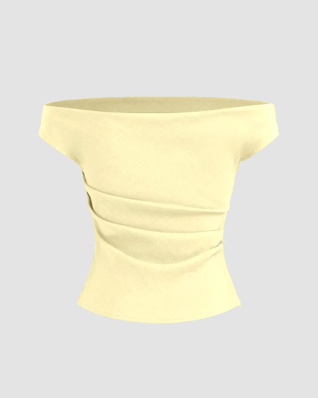 Solid Color Off-Shoulder Ruched Vanilla Top