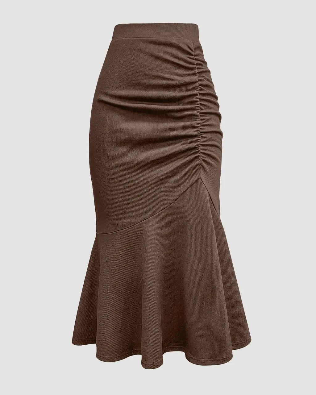 Solid Color Pleated Mermaid Long Brown Skirt