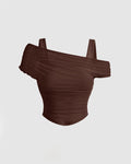 Solid Color Puff Sleeve Mesh Top In Coco Brown
