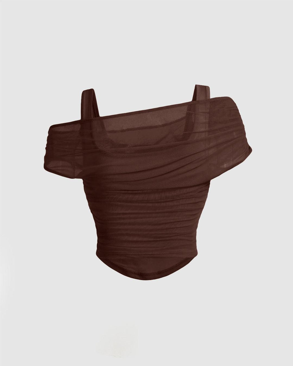 Solid Color Puff Sleeve Mesh Top In Coco Brown