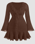 Solid Color Ruffle Hem Long Sleeve Mini Dress In Coco Curve & Plus