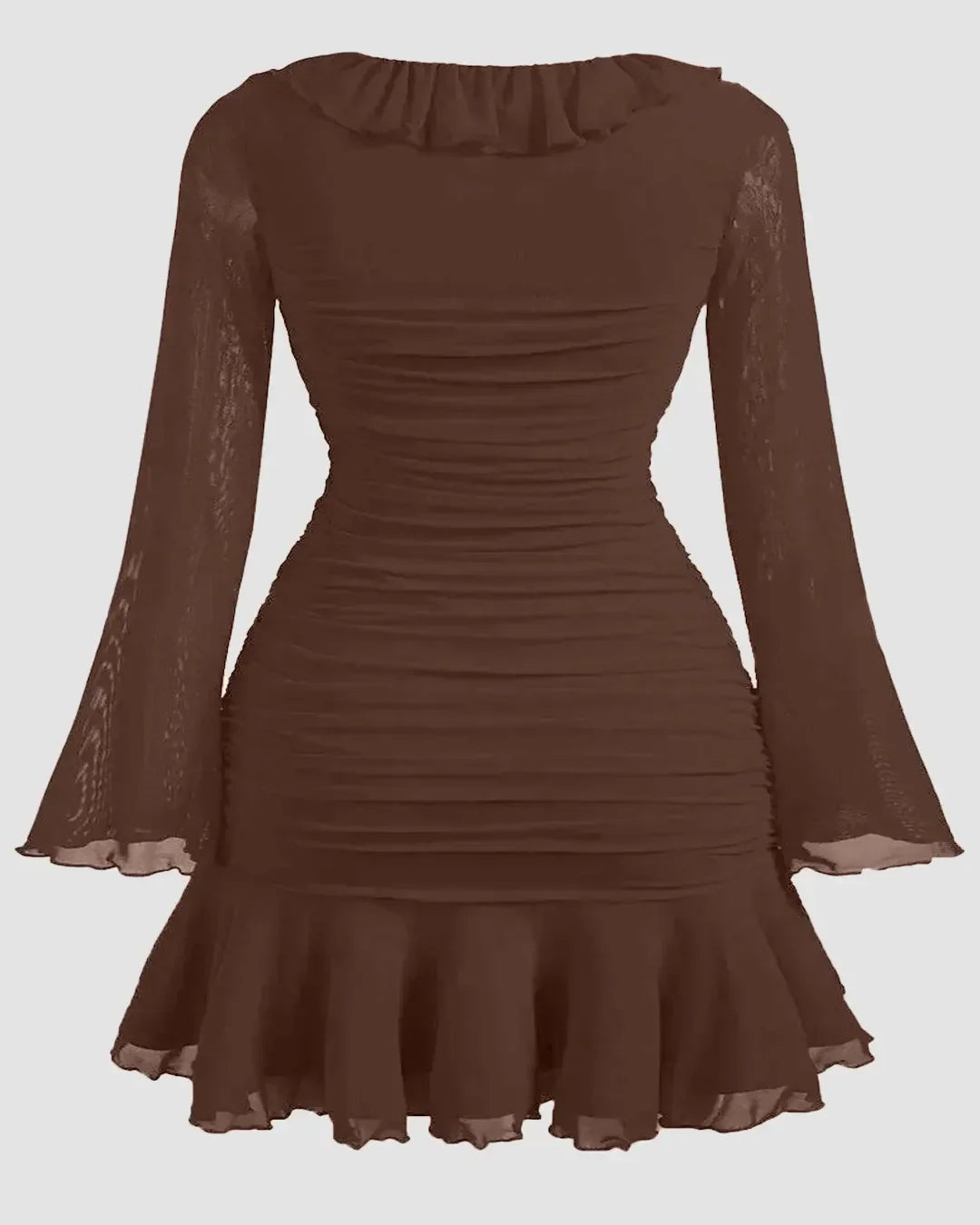 Solid Color Ruffle Hem Long Sleeve Mini Dress In Coco Curve & Plus