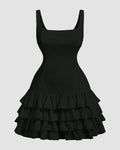 Black Fit and Flare Square Neck Mini Dress Curve & Plus
