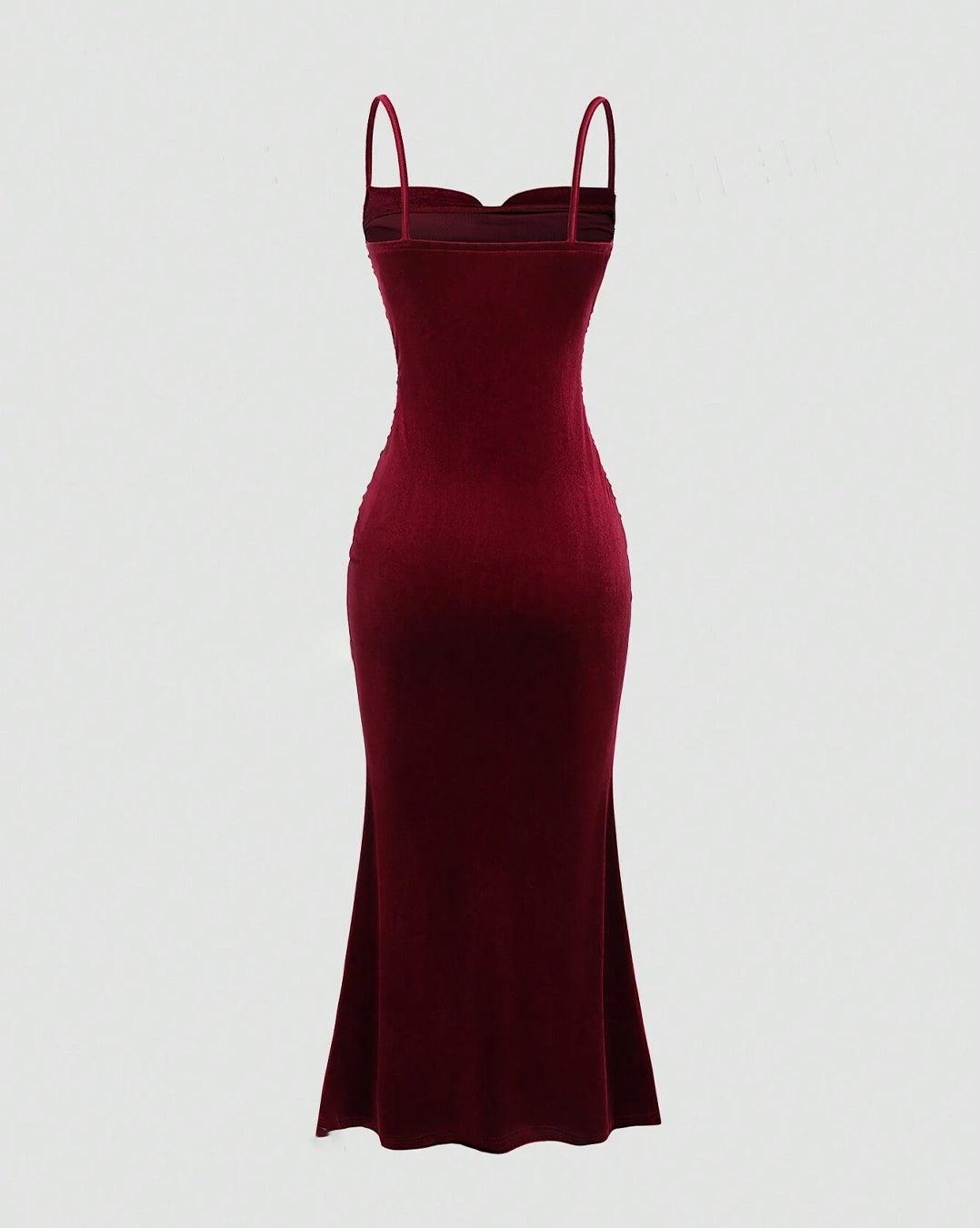 Solid Color Spaghetti Strap Ruched Mermaid Dress