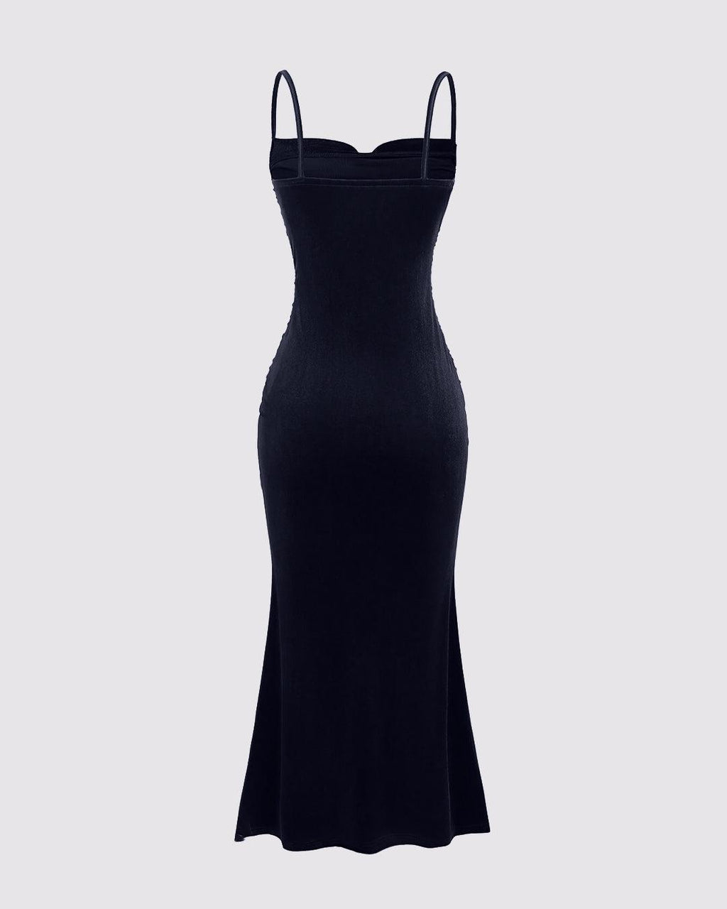 Solid Color Spaghetti Strap Ruched Mermaid Dress In Navy Blue