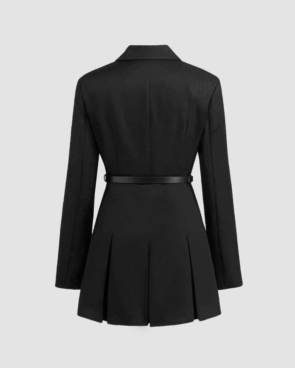 Solid Color Split Button Blazer Mini Dress Without Belt In Black