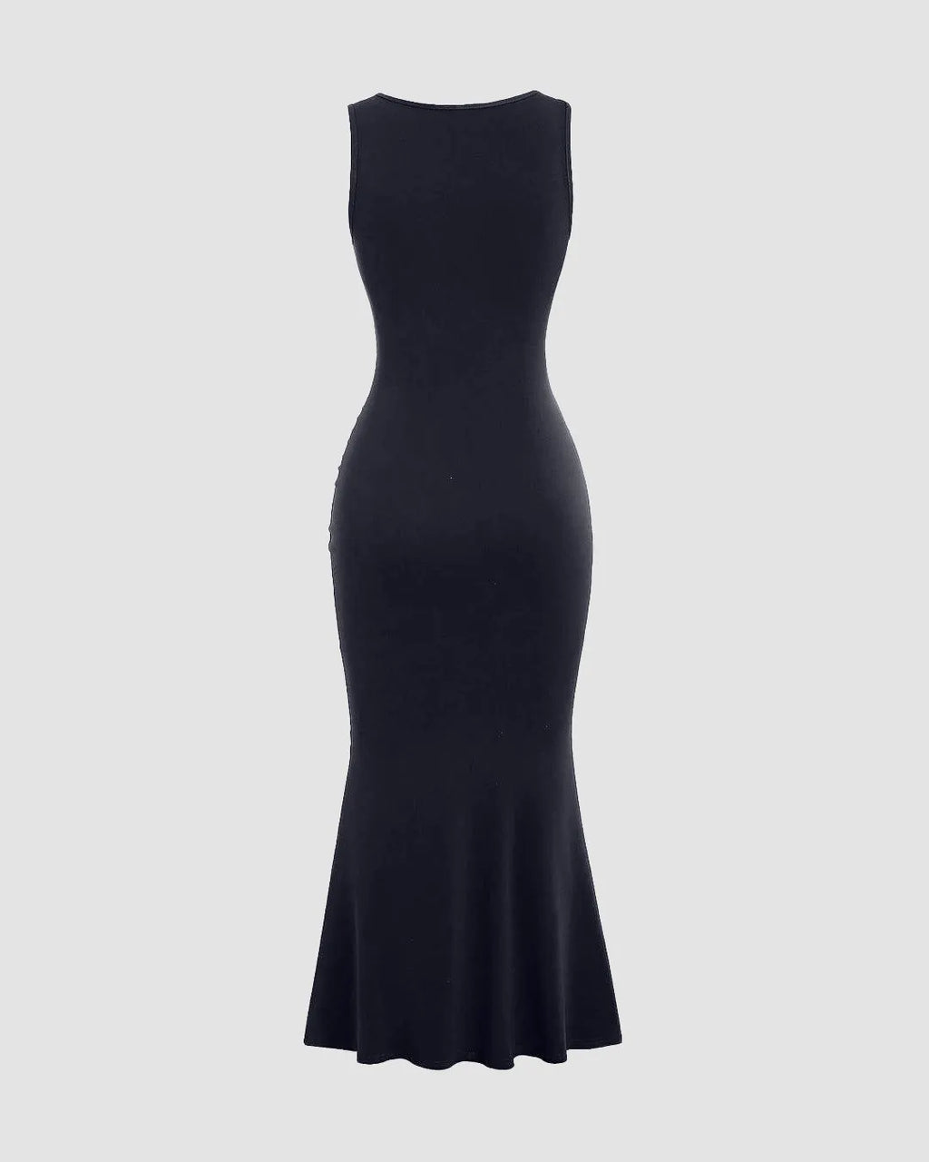 Solid Color Square Neckline Pleated Waist & Sleeveless Dark Navy Dress