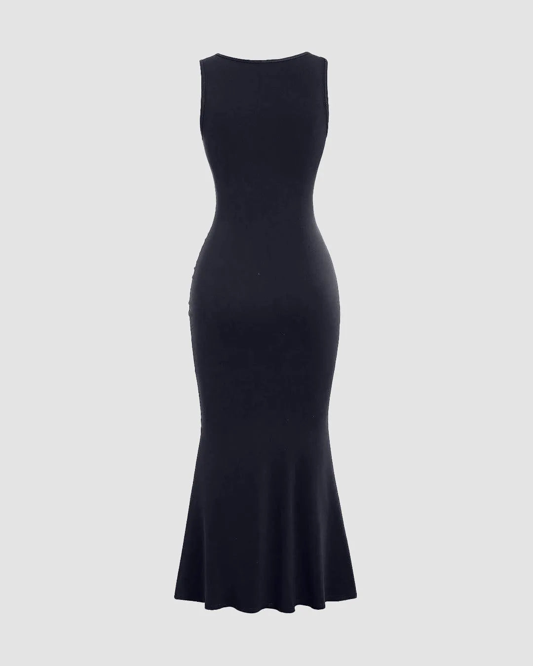 Solid Color Square Neckline Pleated Waist & Sleeveless Dark Navy Dress