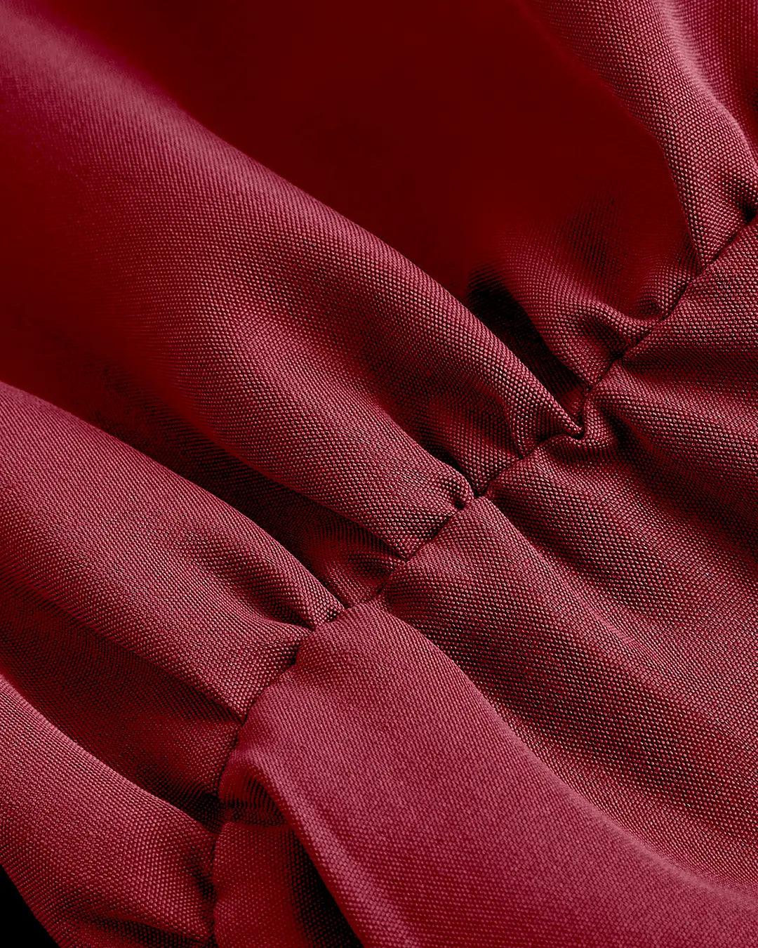 Solid Color Stand Collar Lantern Sleeve Top In Redberry