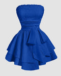 Solid Color Strapless Dress With Waist Belt in Royal Blue
