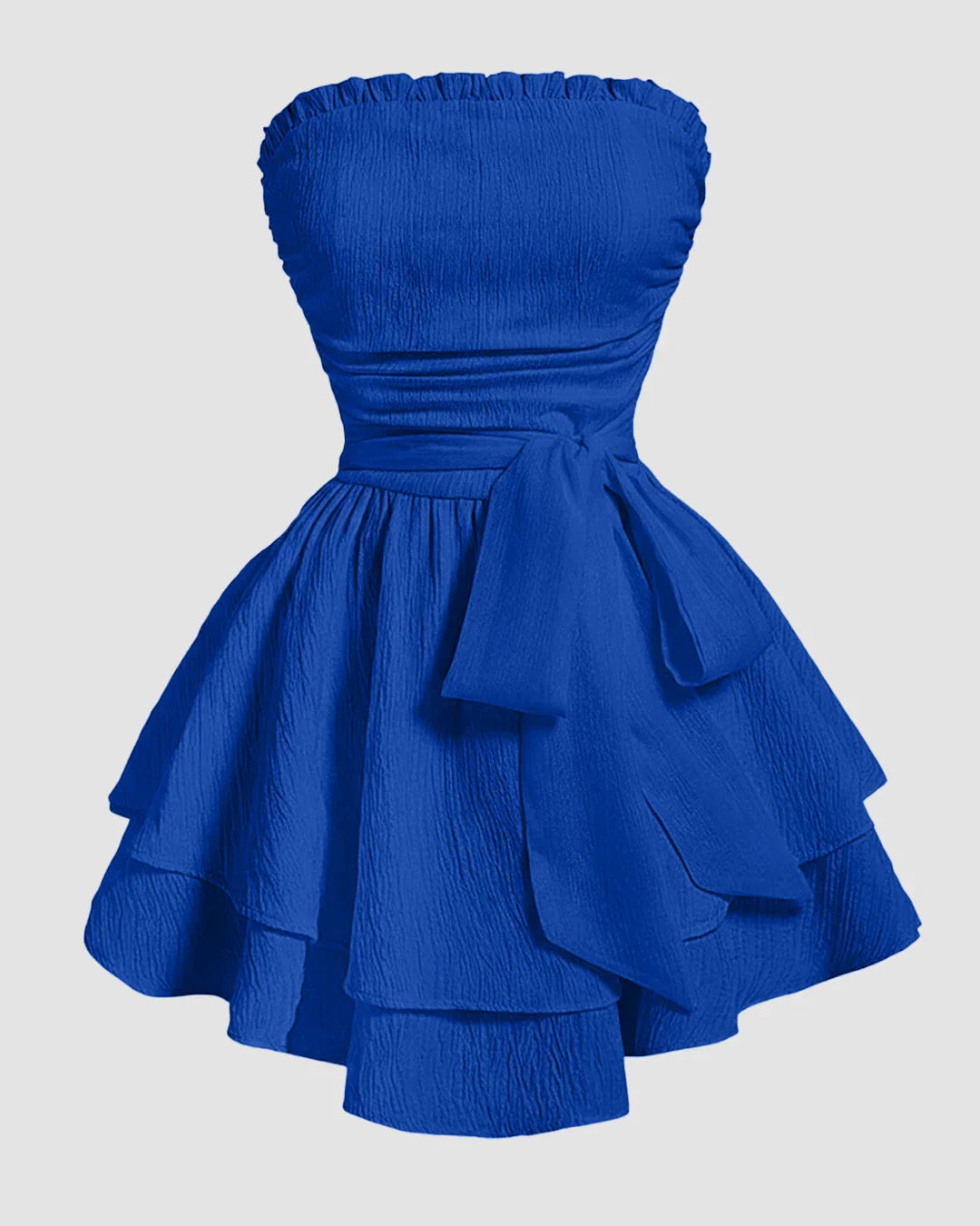 Solid Color Strapless Dress With Waist Belt in Royal Blue