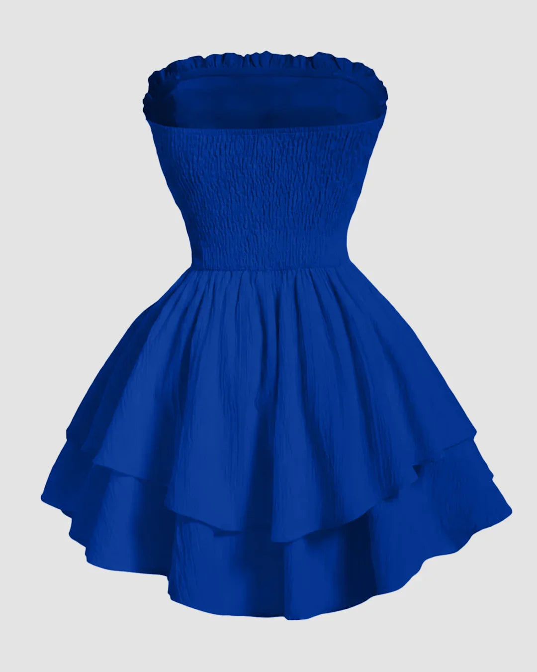 Solid Color Strapless Dress With Waist Belt in Royal Blue
