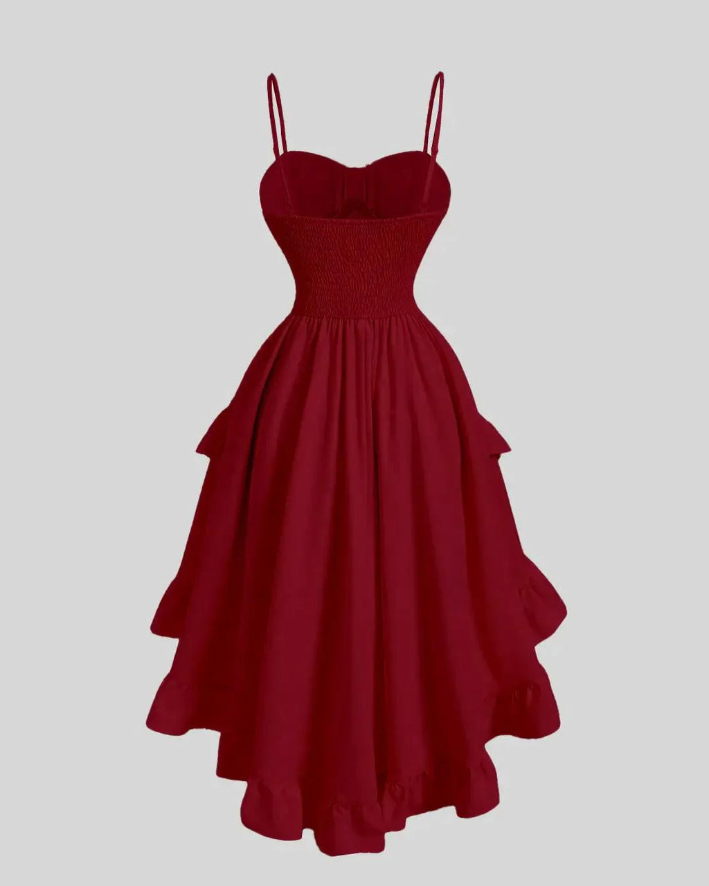 Solid Color Sweetheart Neckline Cross Tie Rod Ruffle Edge Red Dress