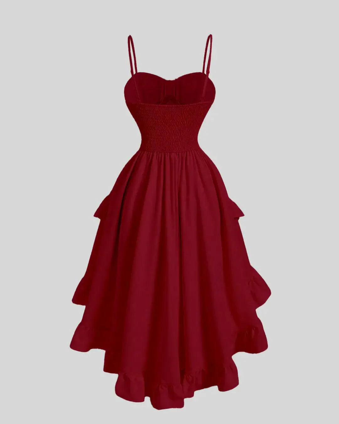 Solid Color Sweetheart Neckline Cross Tie Rod Ruffle Edge Red Dress