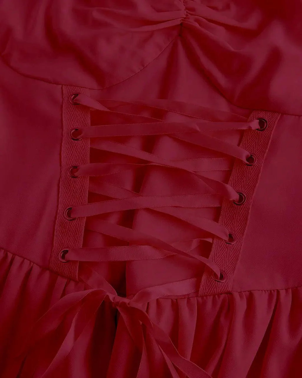 Solid Color Sweetheart Neckline Cross Tie Rod Ruffle Edge Red Dress