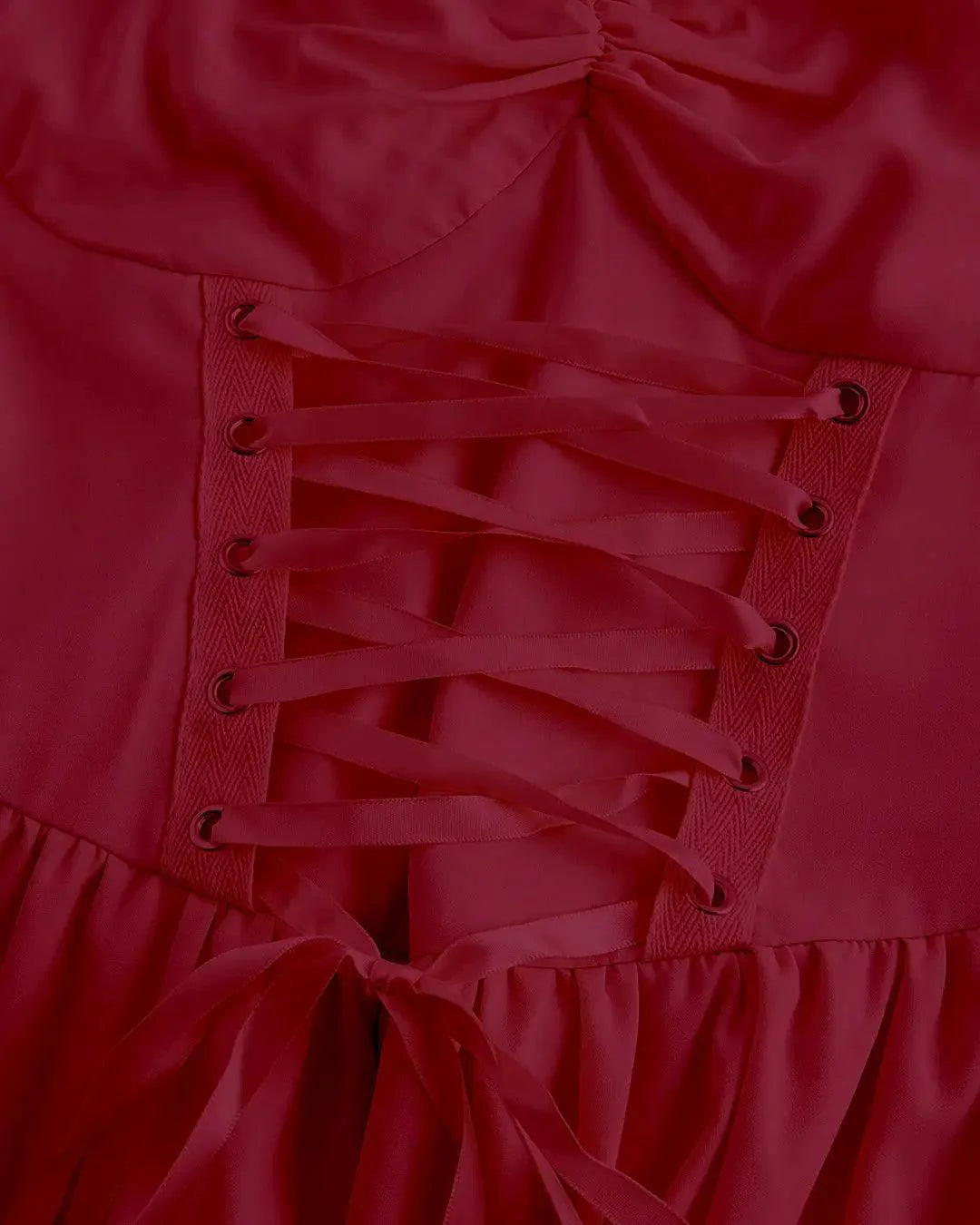 Solid Color Sweetheart Neckline Cross Tie Rod Ruffle Edge Red Dress