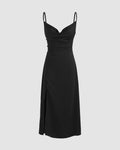 Cowl Neck Slim Fit Midi Dress in Black
