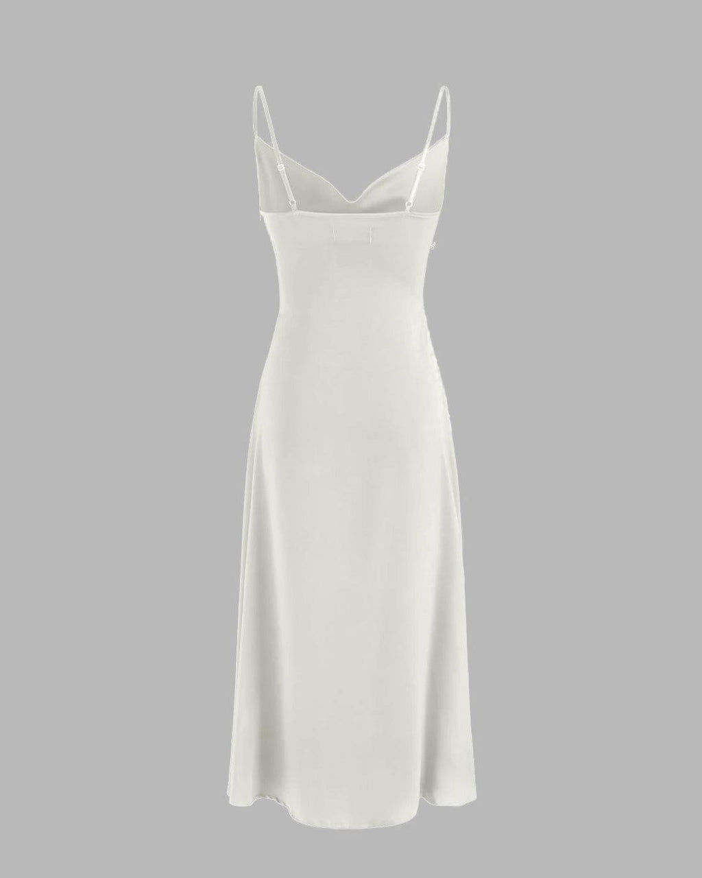 Solid Cowl Neck Slit Midi Dress in Off-White