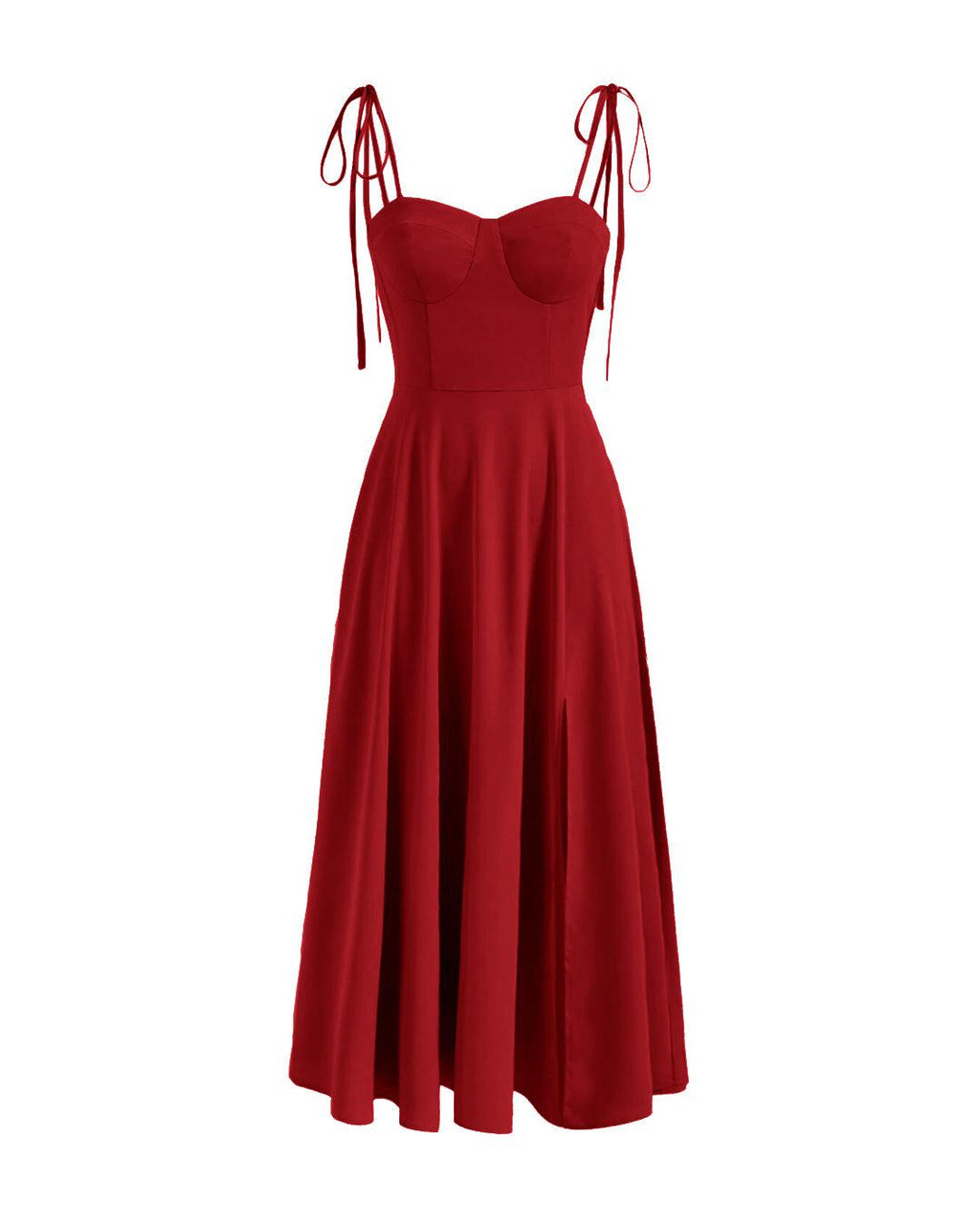 Solid Cup Detail Cami Dress In Red