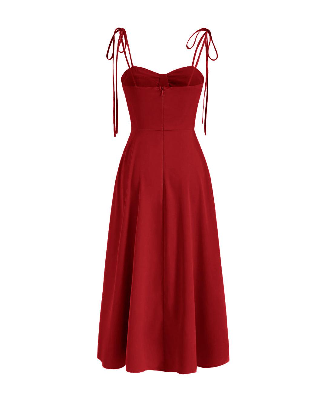 Solid Cup Detail Cami Dress In Red