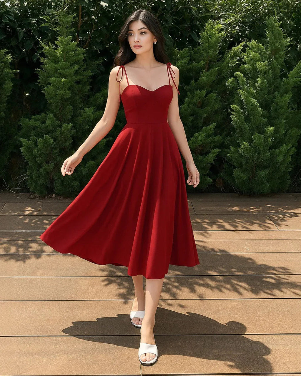 Solid Cup Detail Cami Dress In Red