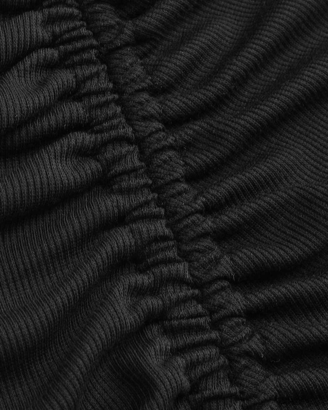 Solid Drawstring Split Maxi Black Skirt Curve & Plus