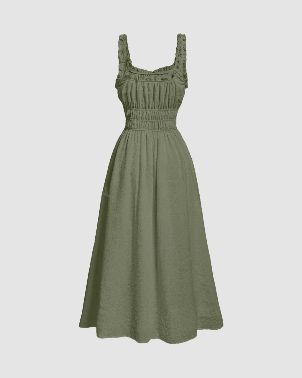 Solid Frill Trim Tie Front Green Dress
