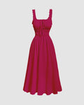 Solid Frill Trim Tie Front Hot Pink Dress