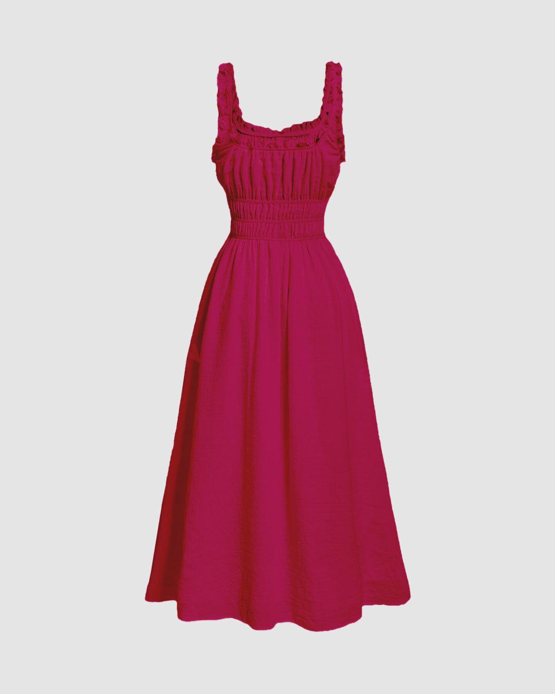 Solid Frill Trim Tie Front Hot Pink Dress