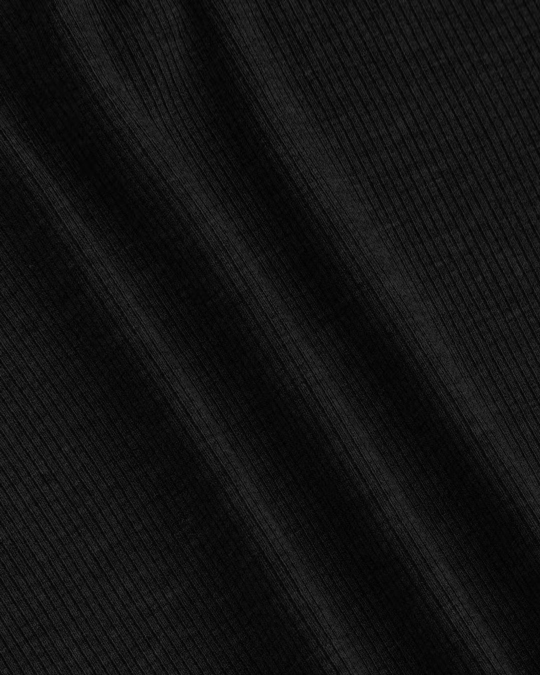 Solid Knit Symmetrical Neck Cut Out Long Sleeve Black Top