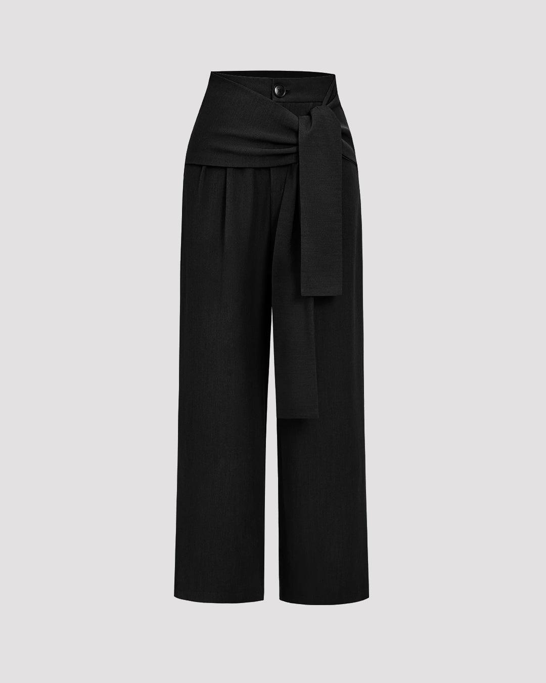 Solid Knot Asymmetrical Trousers In Black