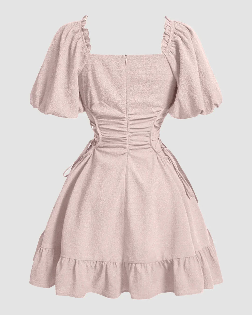 Solid Lace Up Side Ruffle Dress In Powder Pink