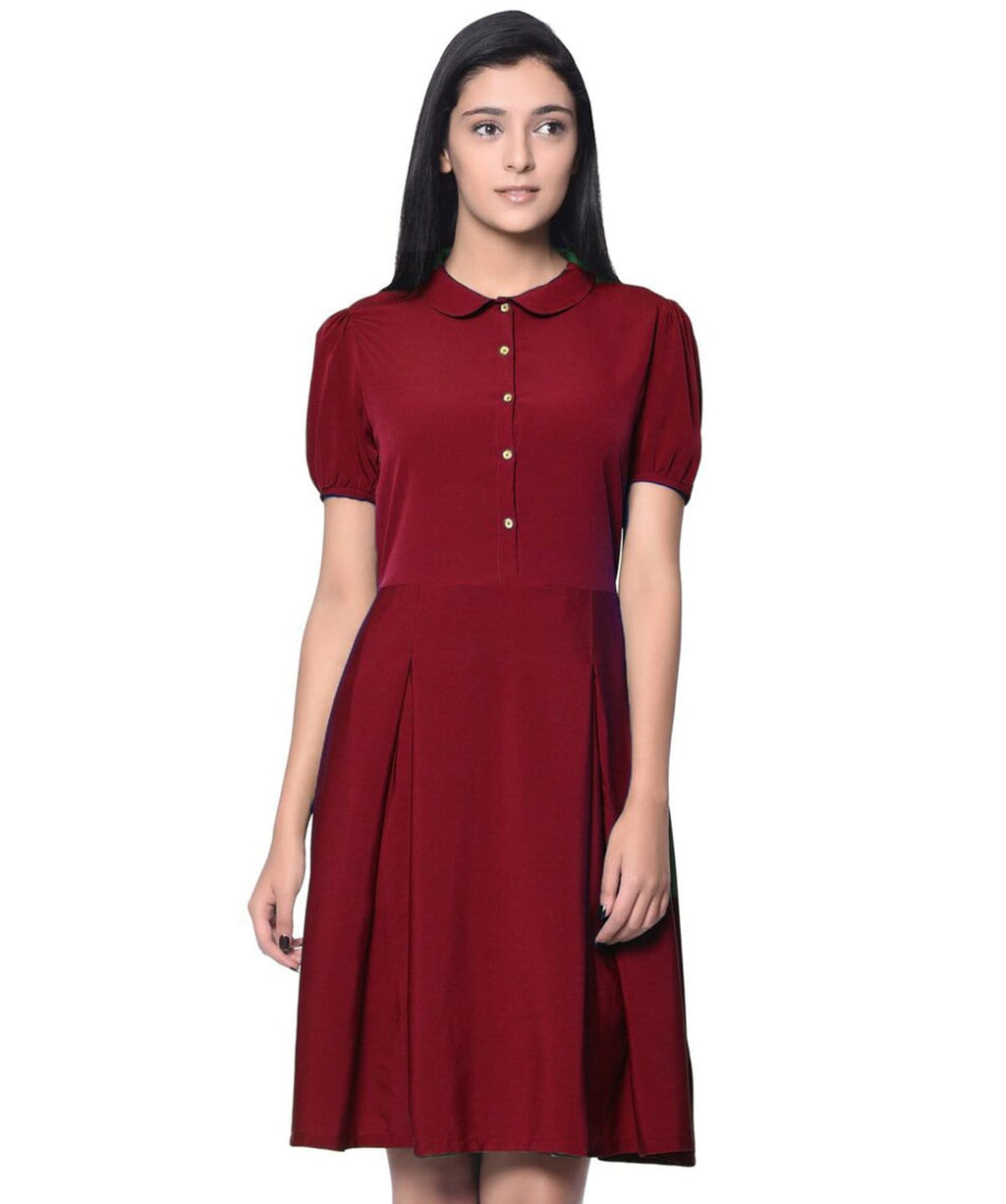 Solid Peterpan Collar Skater Dress