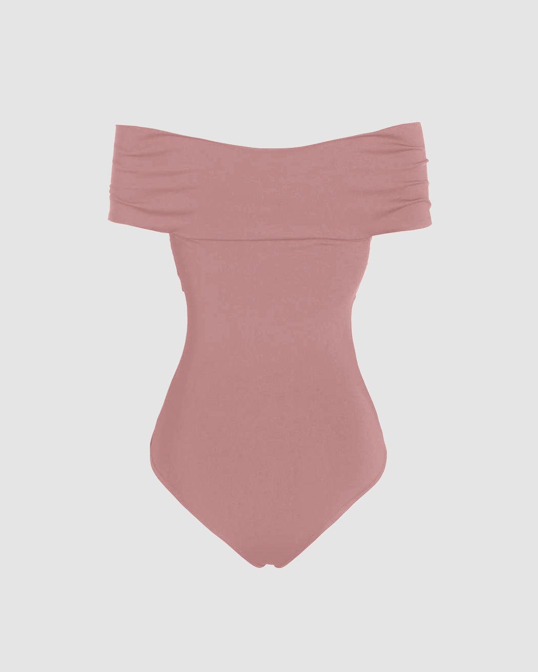 Solid Off-Shoulder Pink Bodysuit