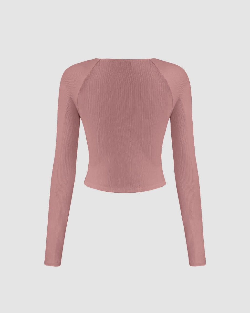 Solid Ribbed V-Neck Long Sleeves Wrap Top In Dusty Pink