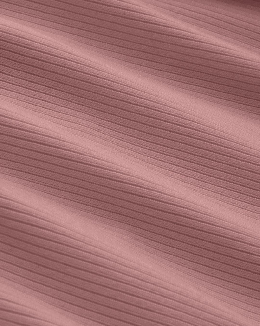 Solid Ribbed V-Neck Long Sleeves Wrap Top In Dusty Pink