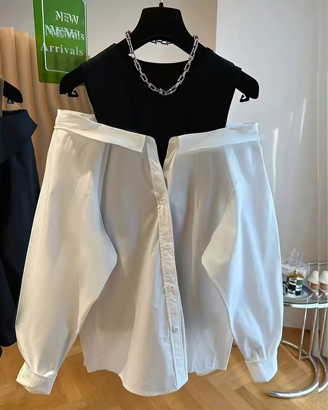 Solid Round Neck Statement Sleeve Womens Top in White