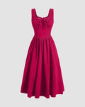 Solid Ruched Bust Dress In Hot Pink