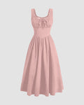 Solid Ruched Bust Dress In Powder Pink
