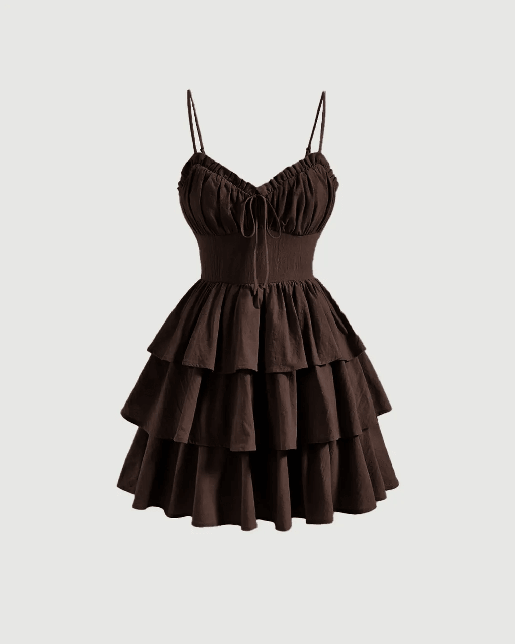 Solid Ruched Bust Ruffle Hem Cami Dress In Chocolate Brown