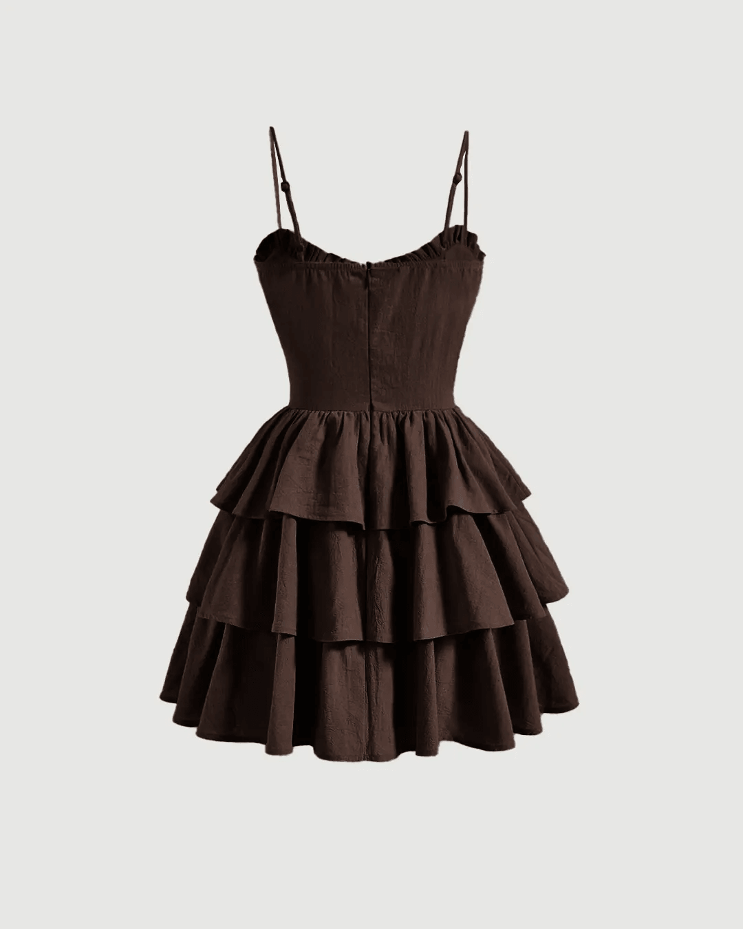 Solid Ruched Bust Ruffle Hem Cami Dress In Chocolate Brown