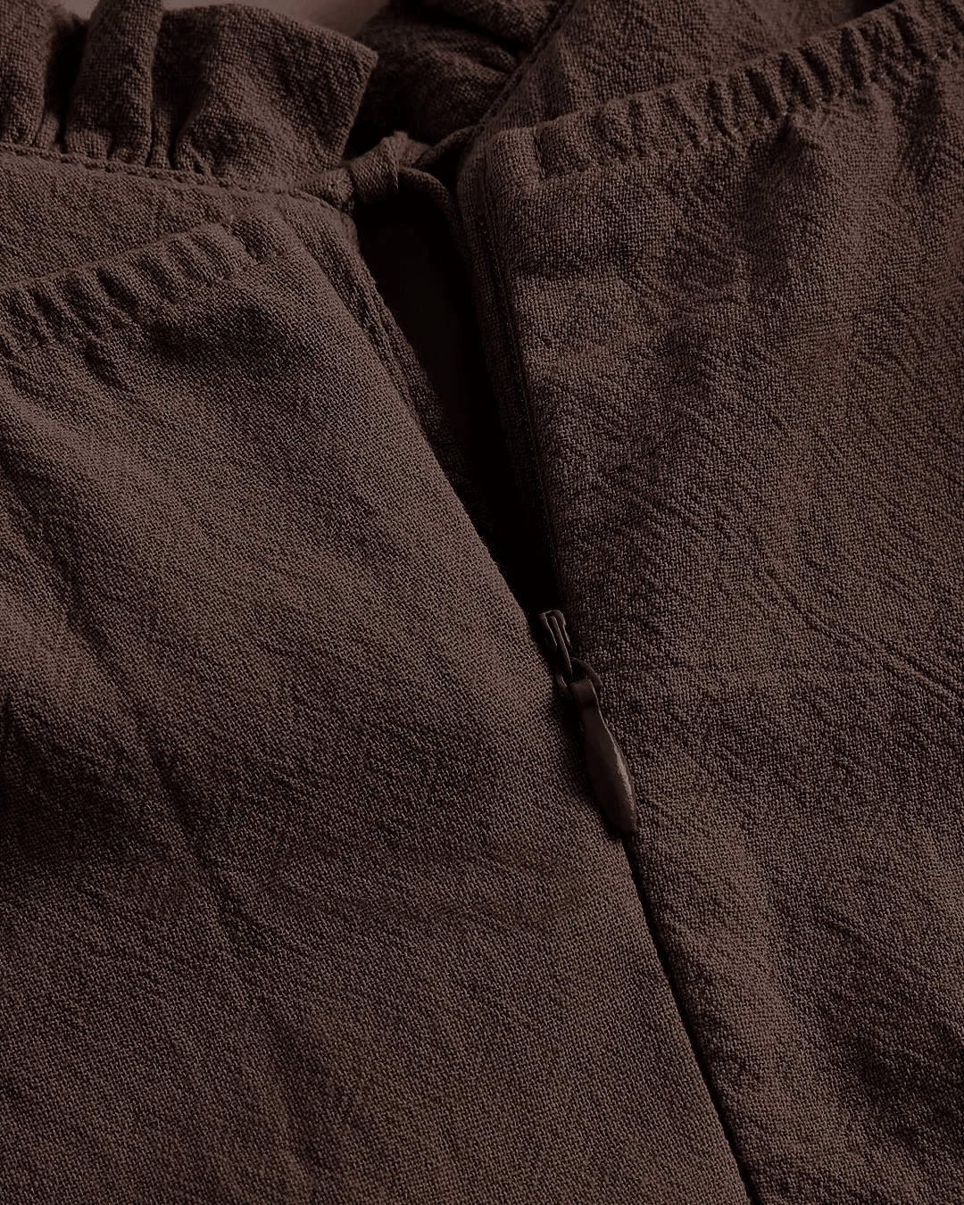 Solid Ruched Bust Ruffle Hem Cami Dress In Chocolate Brown