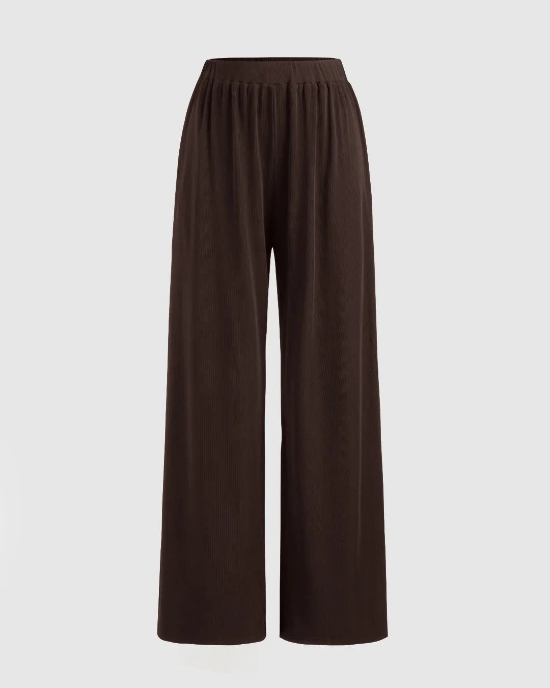 Solid Ruched Hoodie & Mid Rise Knotted Straight Leg Trousers Set In Chocolate Brown