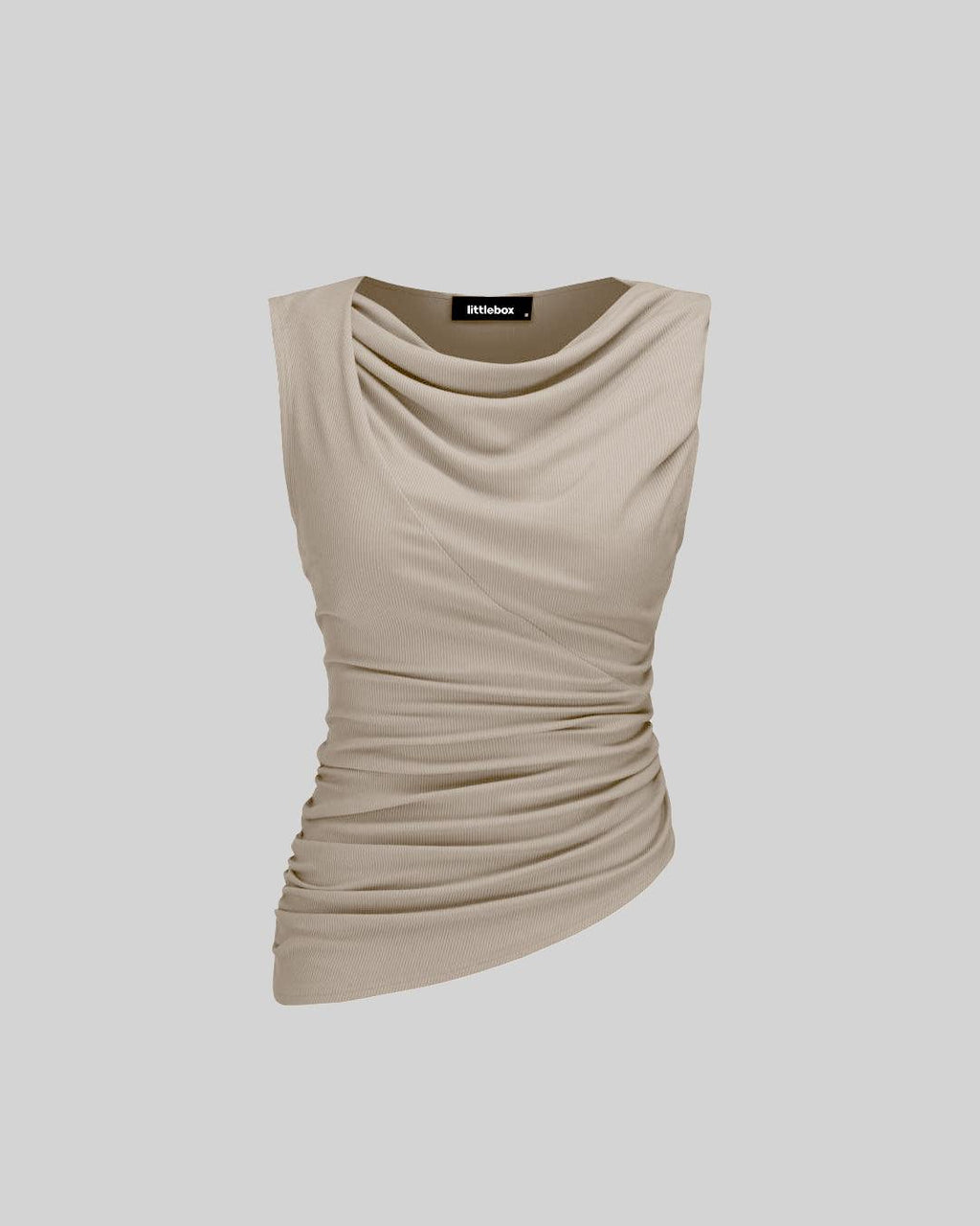Solid Ruched Round Neck Crop Top In Apricot