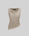 Solid Ruched Round Neck Crop Top In Apricot