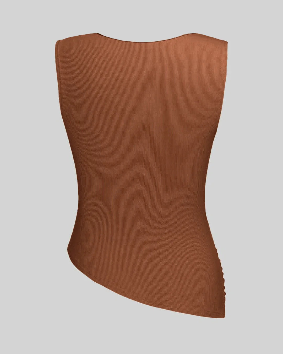 Solid Ruched Round Neck Crop Top In Burnt Orange